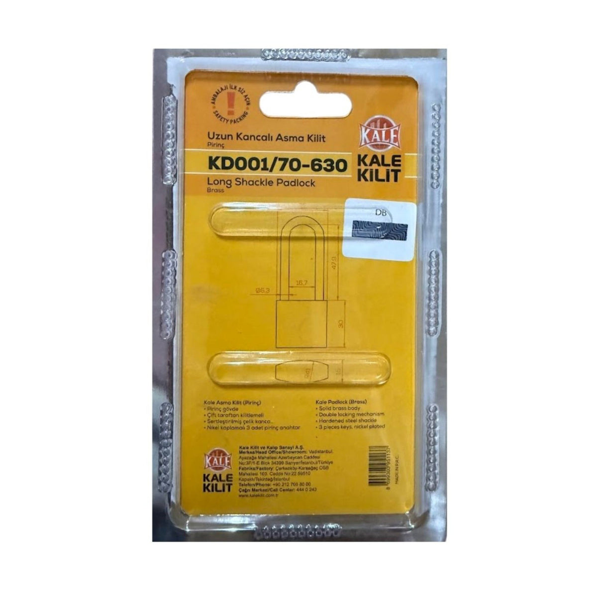 KALE ASMA KİLİT UZUN KANCA SARI 30 MM KD001/70-630 - Görsel 6