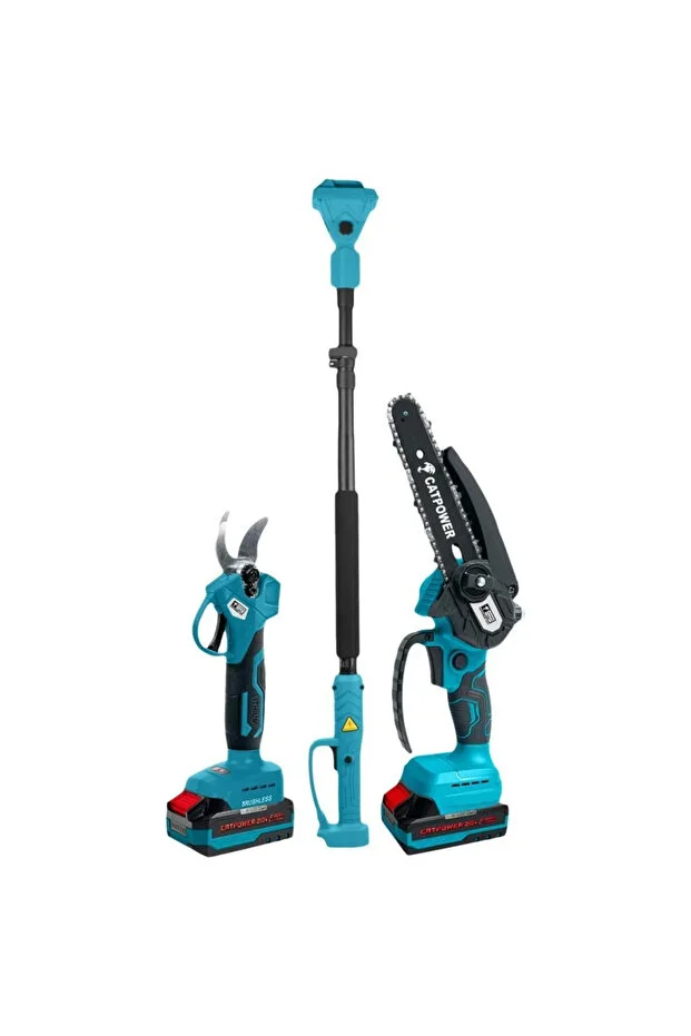 CAT05 CATPOWER CAT1520 Kömürsüz Akülü 2li Set Dal Budama + Zincirli Testere