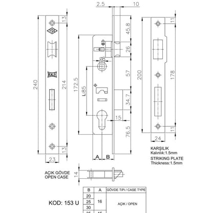 KALE SİL.DAİRE KİLİDİ DİLLİ 153/20 MM NİKEL - Görsel 4