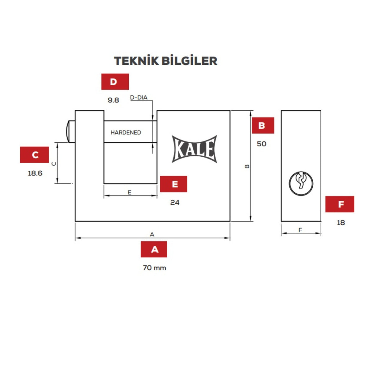 KALE KAYAR MİL.ASMA KİLİT SATEN 70 MM KD001/50-170 - Görsel 3