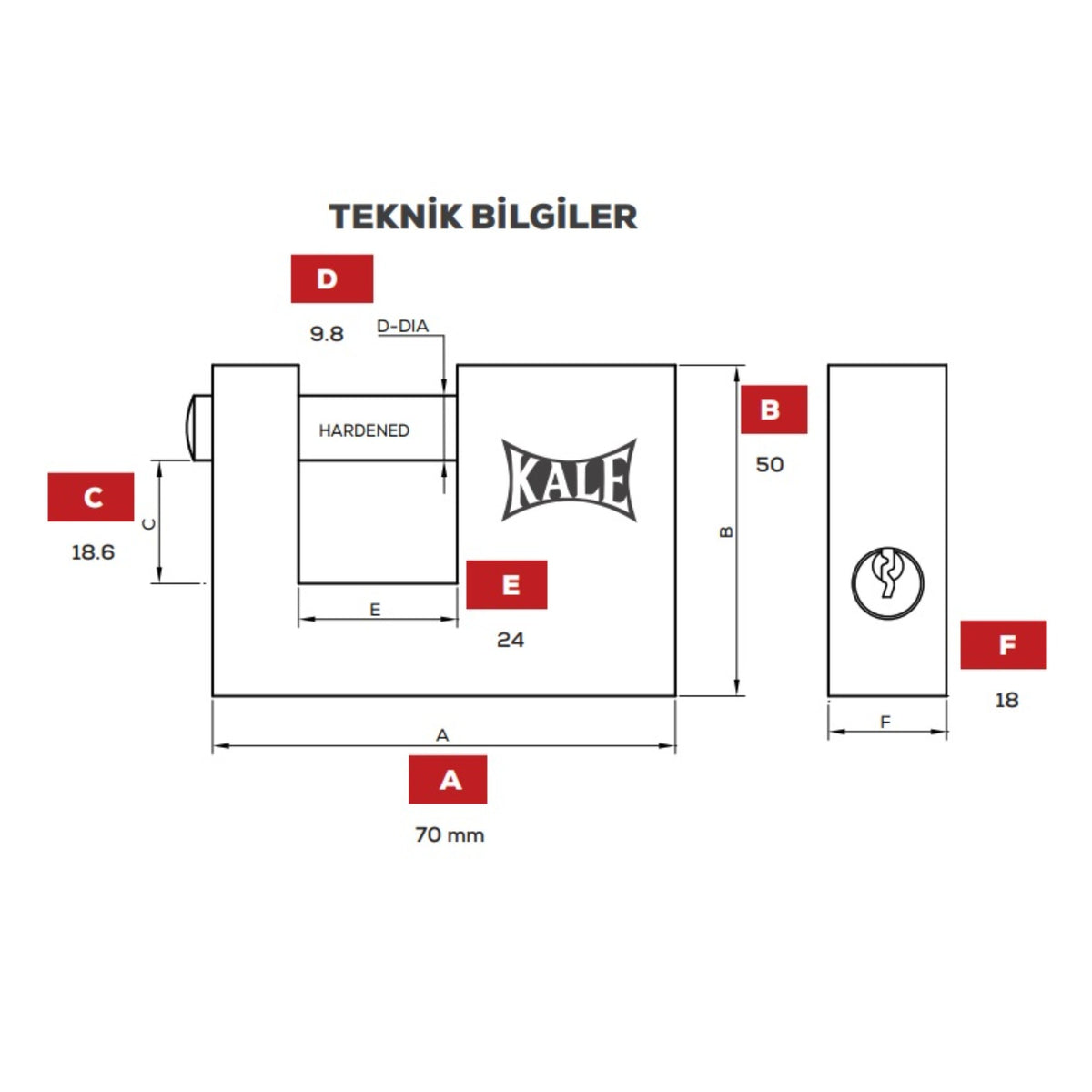 KALE KAYAR MİL.ASMA KİLİT SARI 70 MM KD001/50-270 - Görsel 3