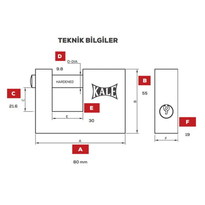 KALE KAYAR MİL.ASMA KİLİT SARI 80 MM KD001/50-280 - Görsel 3