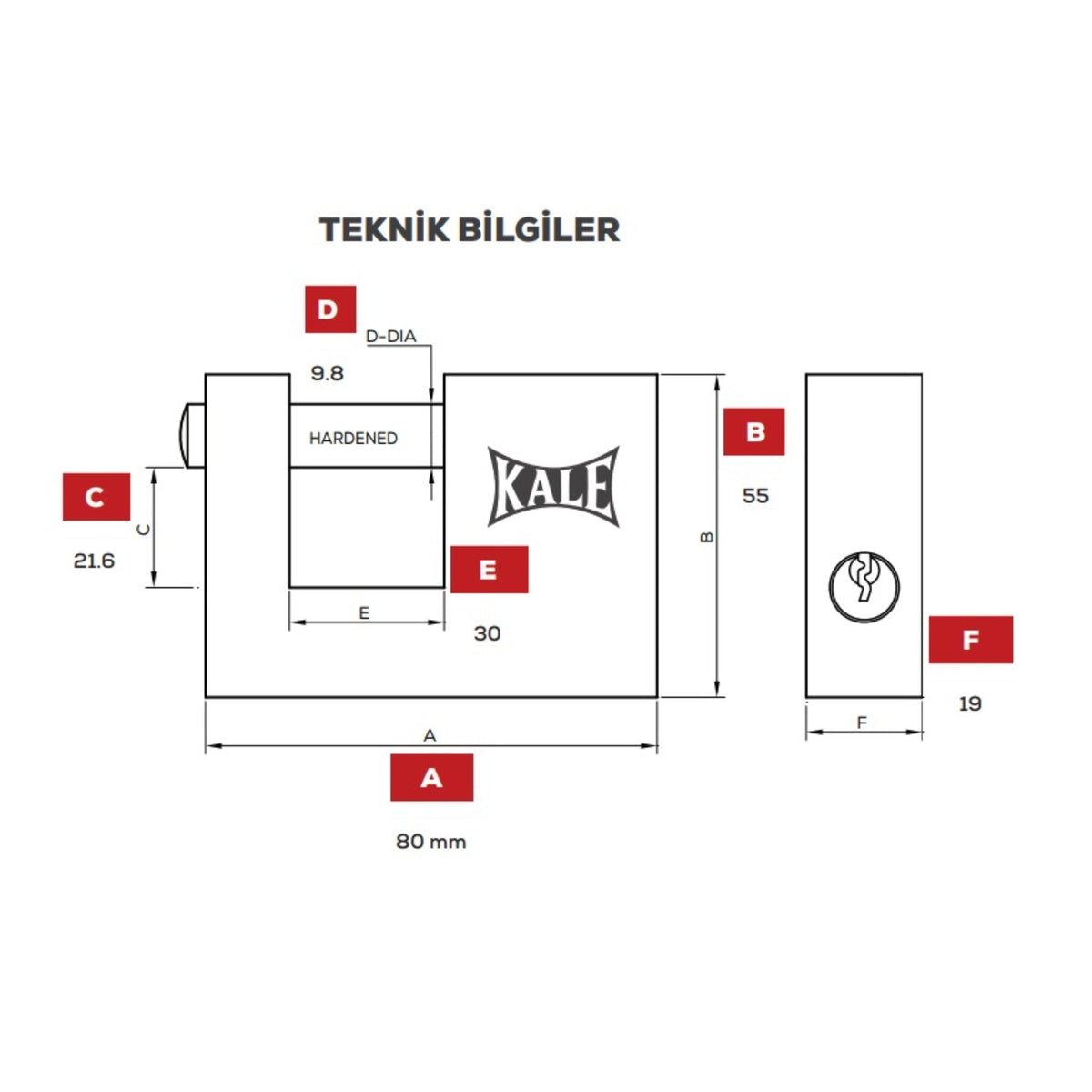 KALE KAYAR MİL.ASMA KİLİT SATEN 80 MM KD001/50-180 - Görsel 3